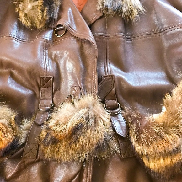 Leather Fur-trimmed Jacket - Picture 3 of 3